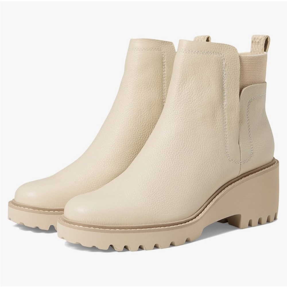 Dolce Vita Huey Sandstone Canvas Cream Pull On Ankle Booties